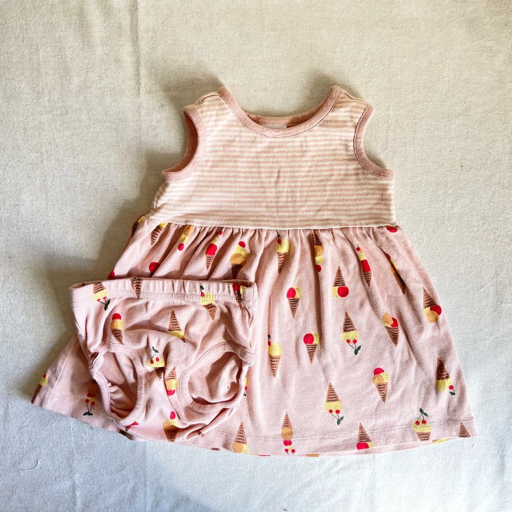 Hanna Andersson Baby Organic Cotton Dress & Bloomer Set Ice Cream 18-24 months